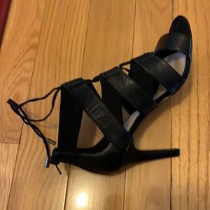Nine West Black Open Toe Lace-up, Zippered Ankle Heels, Size 7